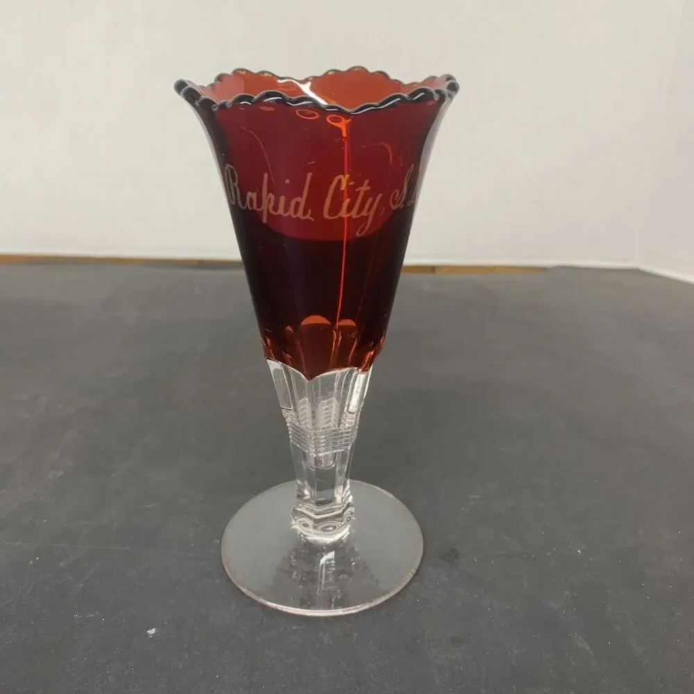 Vintage 1900s EAPG Ruby Stained Glass Rapid City South Dakota Souvenir Goblet